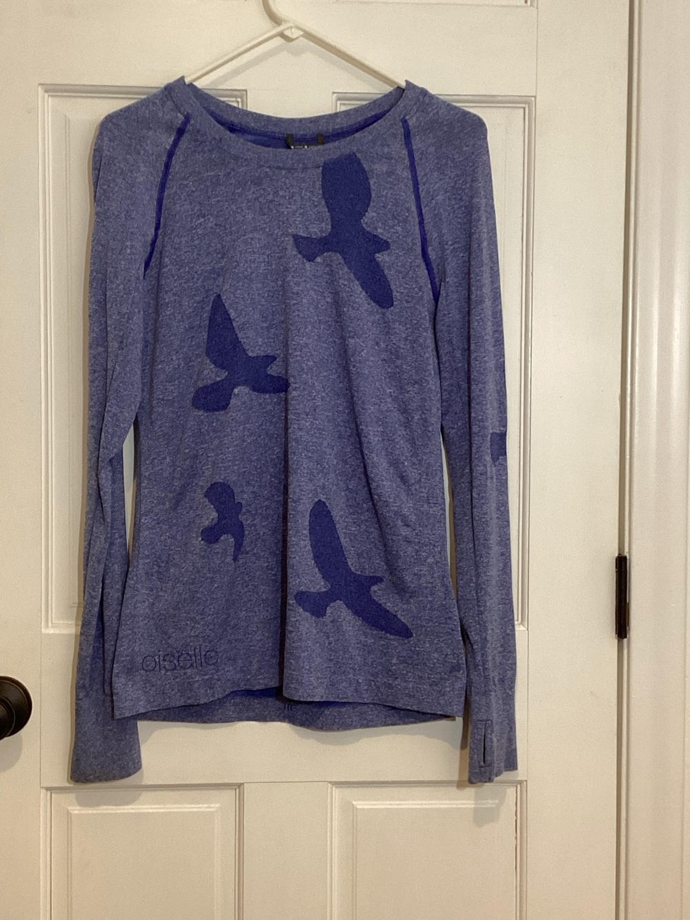 Oiselle Flyte Long Sleeve Running Top Women’s Large Blue Bird Print Athletic